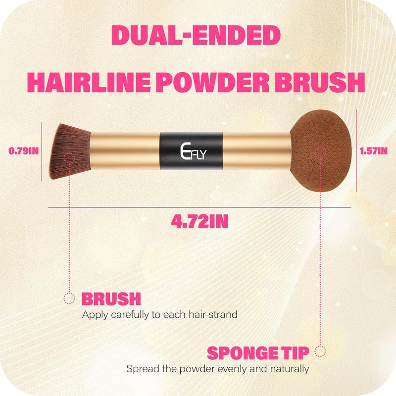 efly Dual-Ended Hair Makeup Brush - Precision Hairline Powder Brush With Sponge Tip For Seamless Blending - Root Touch Up & Hair Contour - Brown, 4.7 inch - Image 3